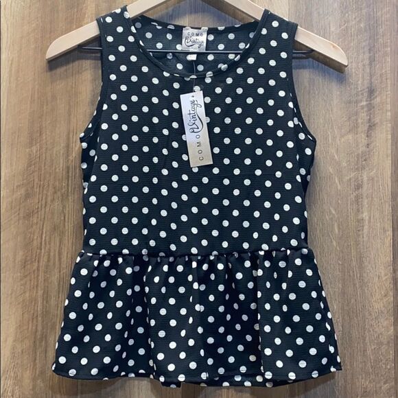 COMO VINTAGE- Black Polka Dot Tank - Picture 3 of 4